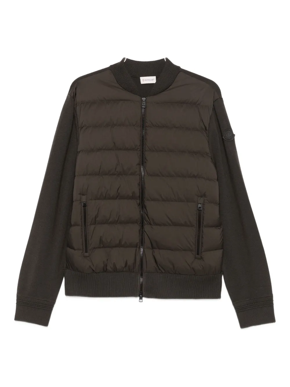 Moncler Cardigan With Padded Nylon Knit Sleeves Men In Brown