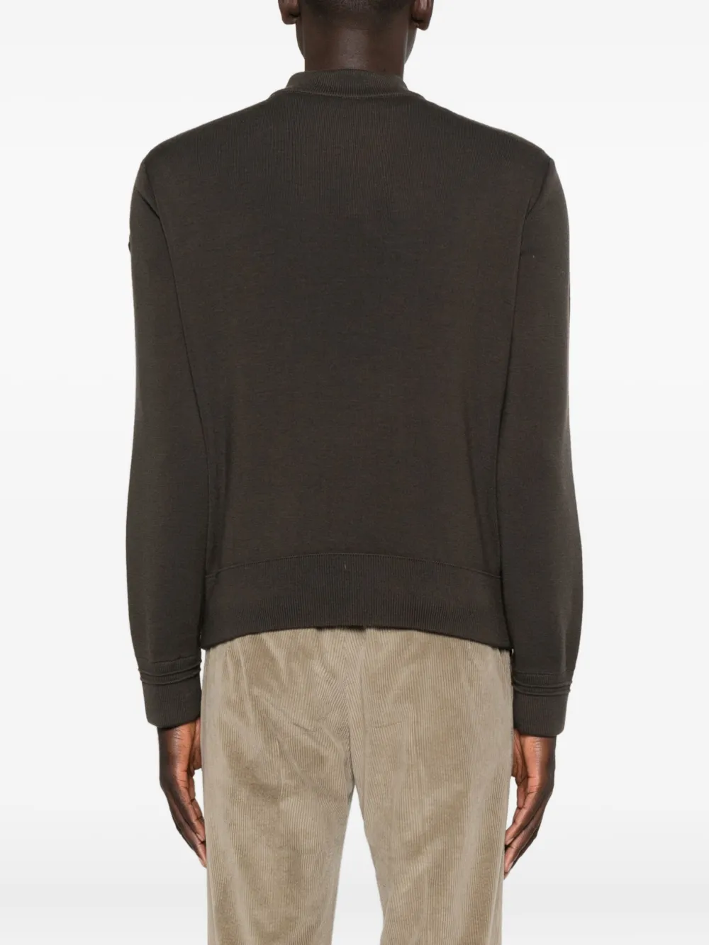 Moncler Cardigan With Padded Nylon Knit Sleeves Men In Brown