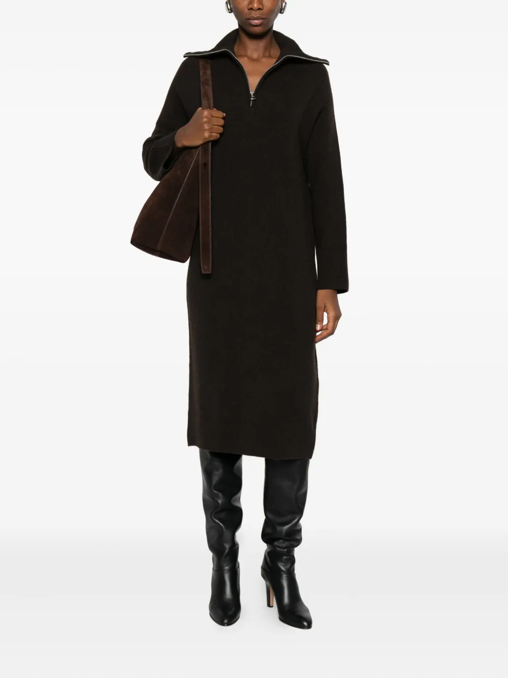Marc O'Polo high-neck zip-front midi dress - Zwart