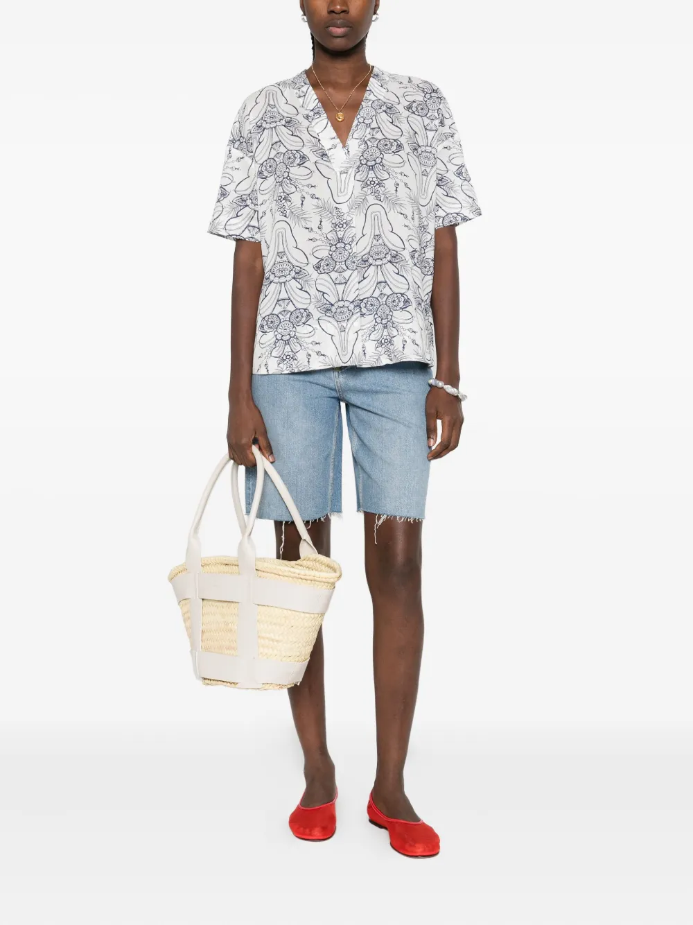 Marc O'Polo Top met bloemenprint en korte mouwen - Wit