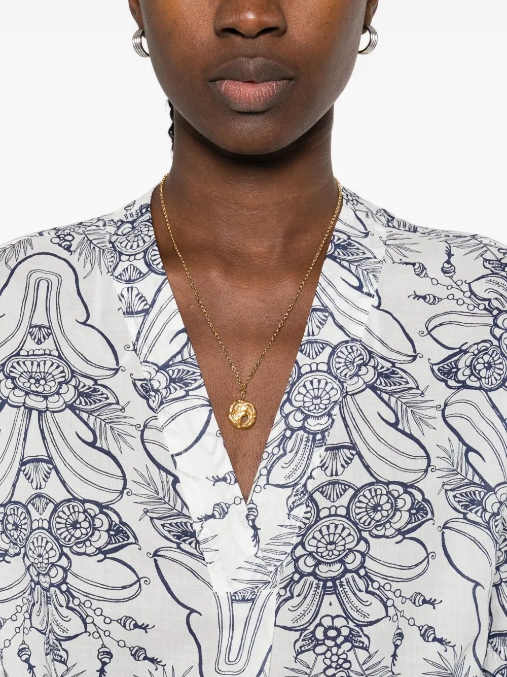 Marc O'Polo Top met bloemenprint en korte mouwen Wit