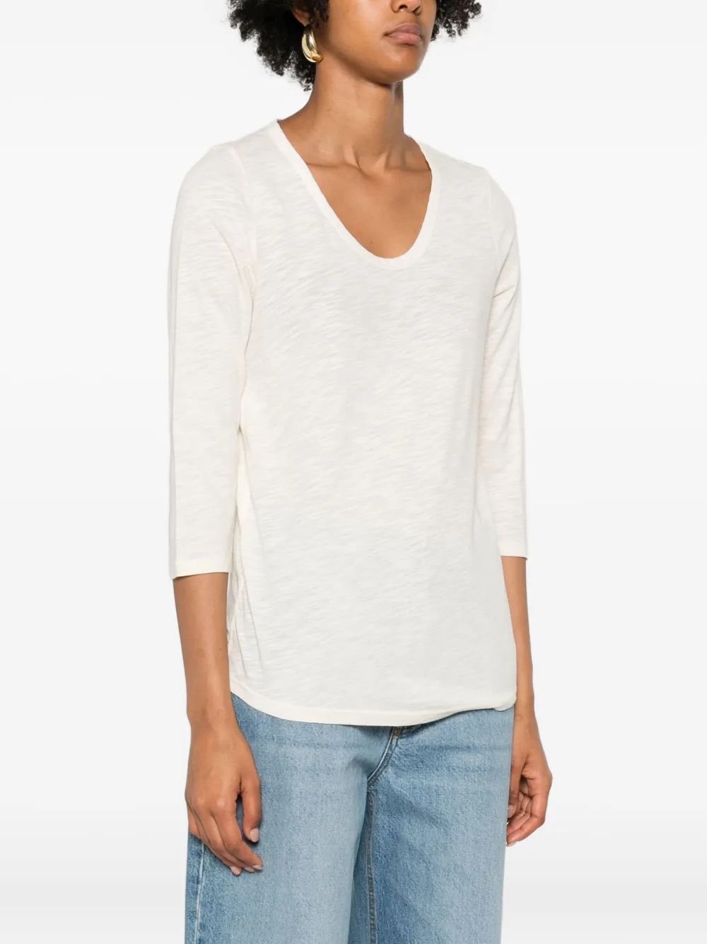 Marc O'polo Three-quarter Sleeve V-neck Top In White