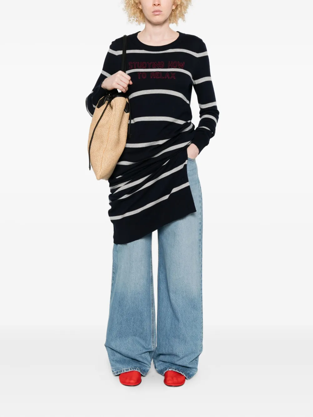 Marc O'Polo stripe-pattern crew-neck midi dress - Blauw