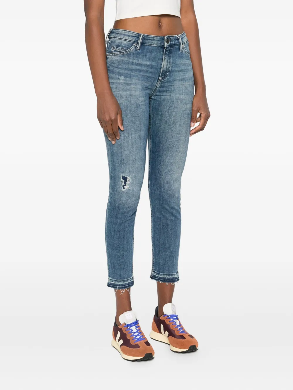 Marc O'Polo Gerafelde jeans met franje afwerking Blauw