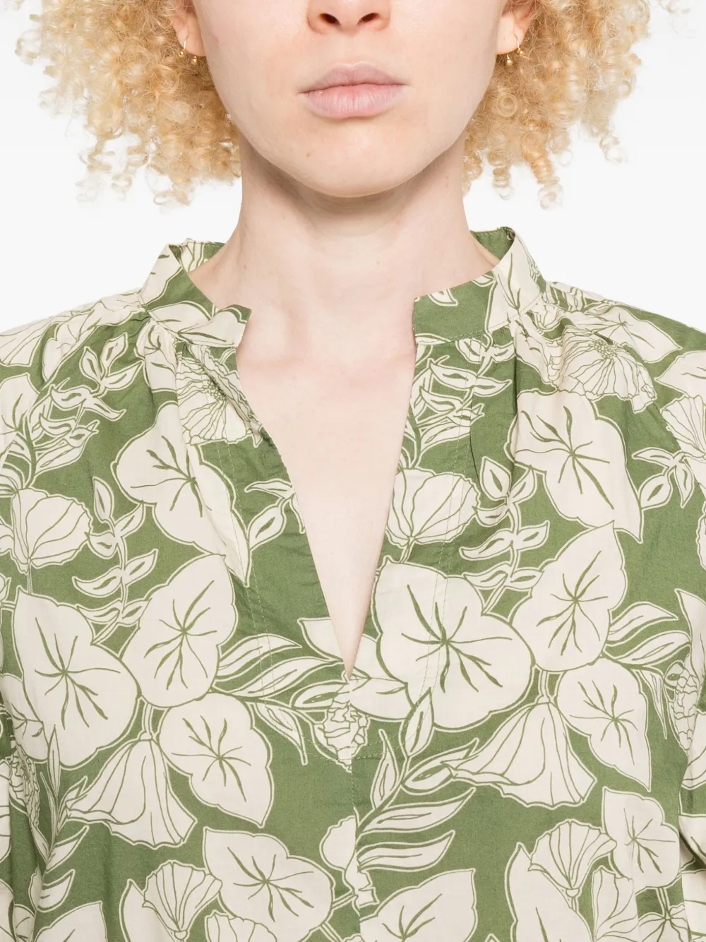Marc O'polo Floral-print V-neck Blouse In Green