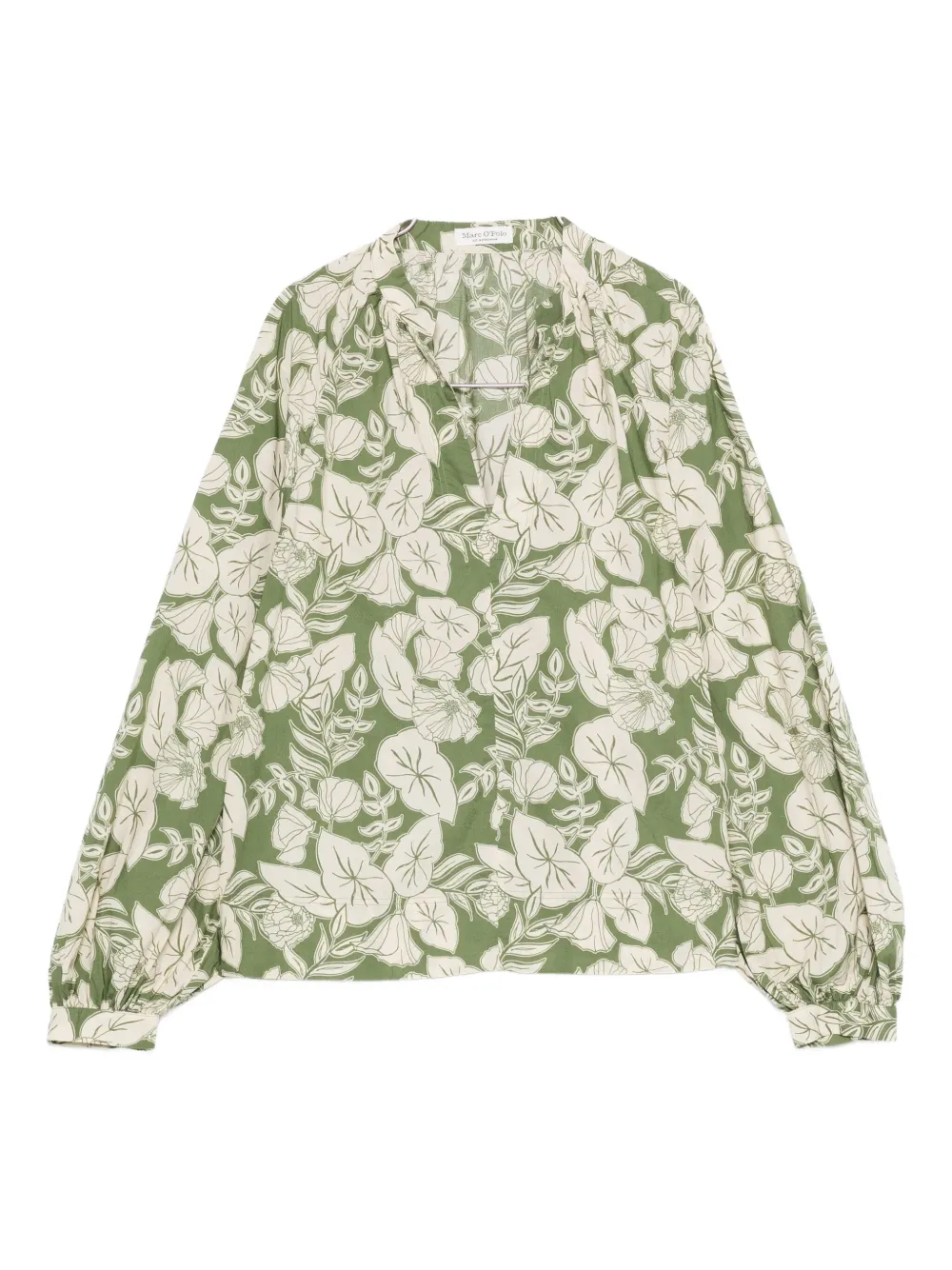 Marc O'polo Floral-print V-neck Blouse In Green