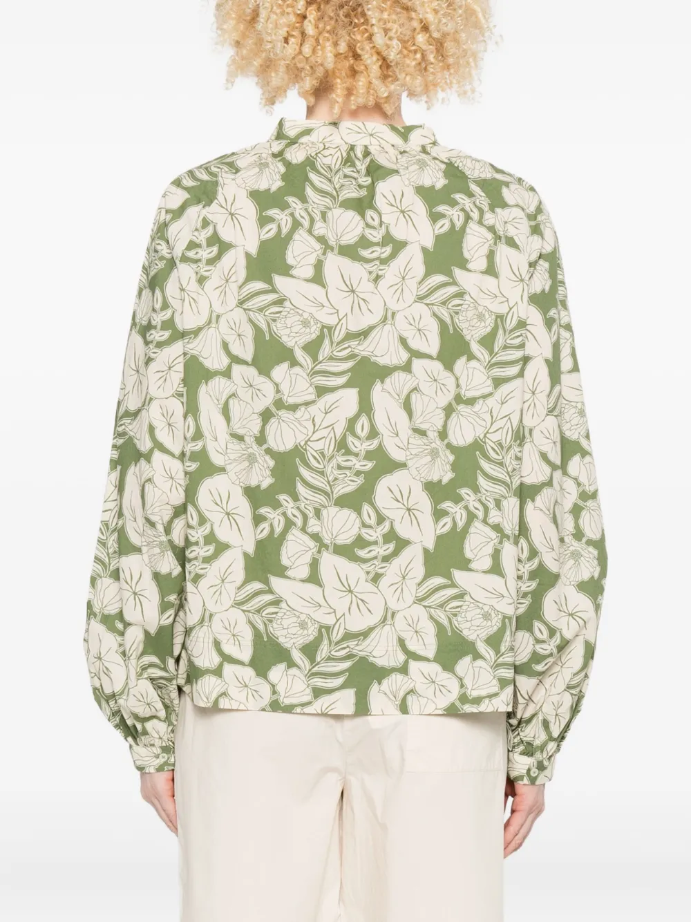 Marc O'polo Floral-print V-neck Blouse In Green