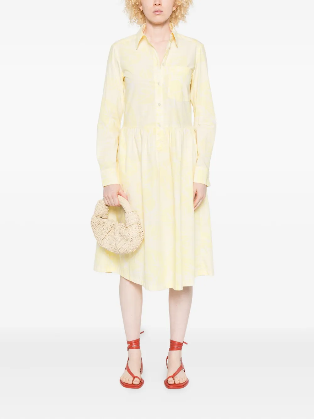 Marc O'Polo floral-pattern shirt midi dress - Geel