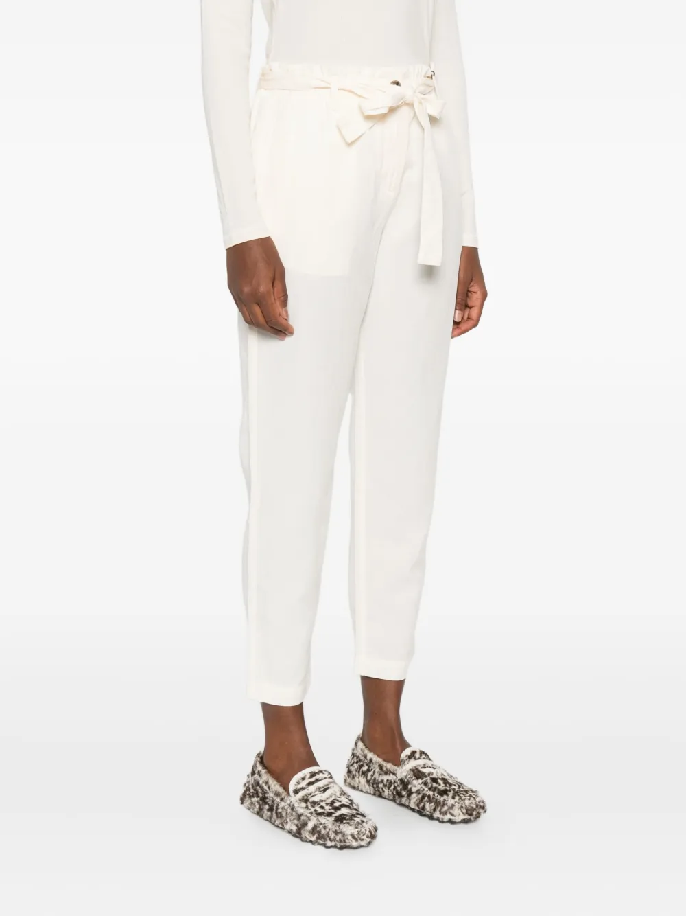 Marc O'Polo Broek met gestrikte taille en ceintuur Beige
