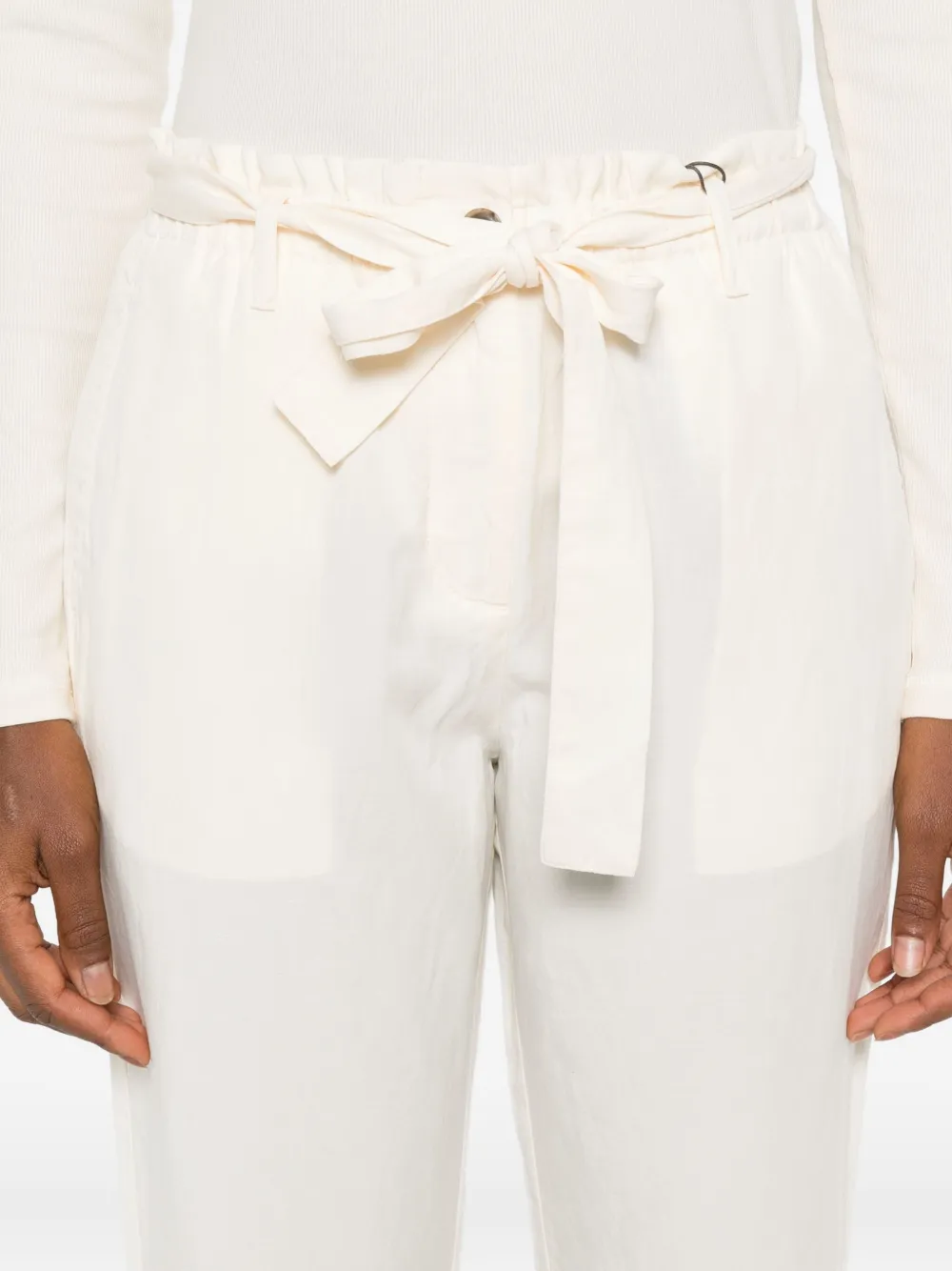 Marc O'Polo Broek met gestrikte taille en ceintuur Beige
