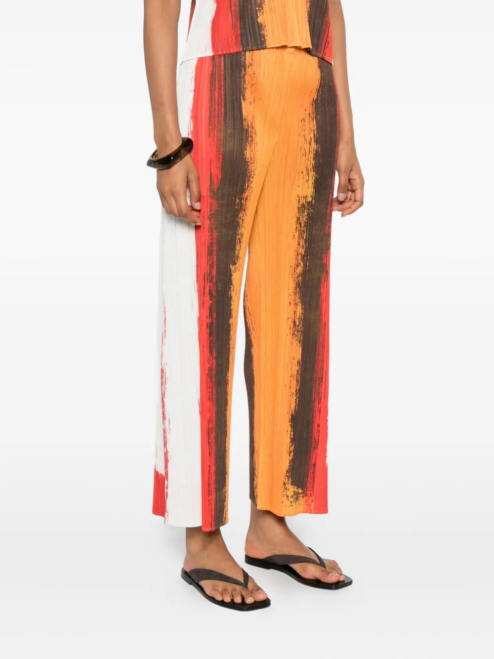 Pleats Please Issey Miyake Gestreepte plooibroek Rood