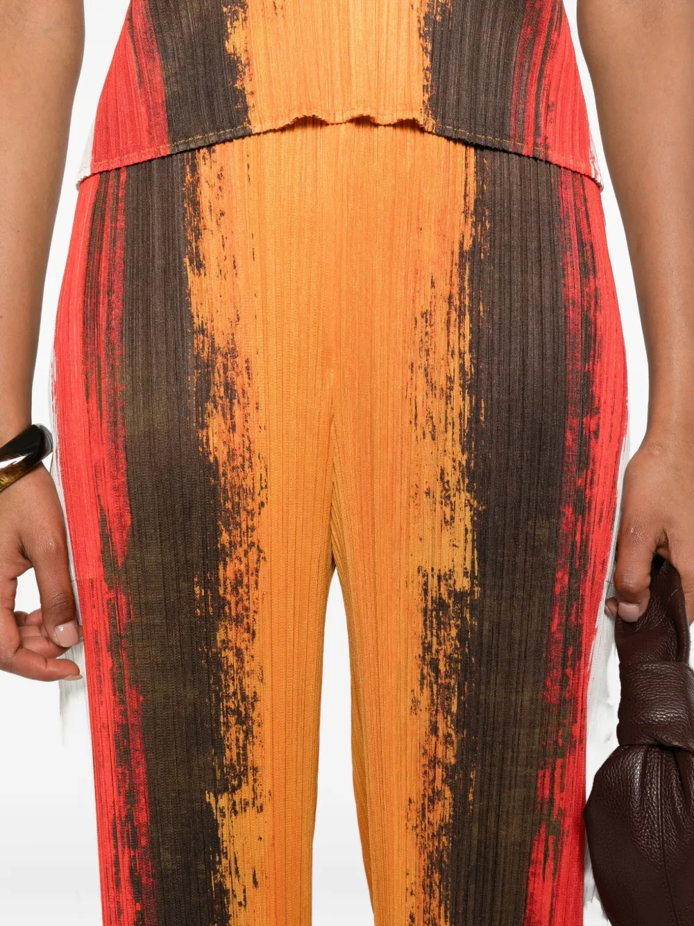 Pleats Please Issey Miyake Gestreepte plooibroek Rood