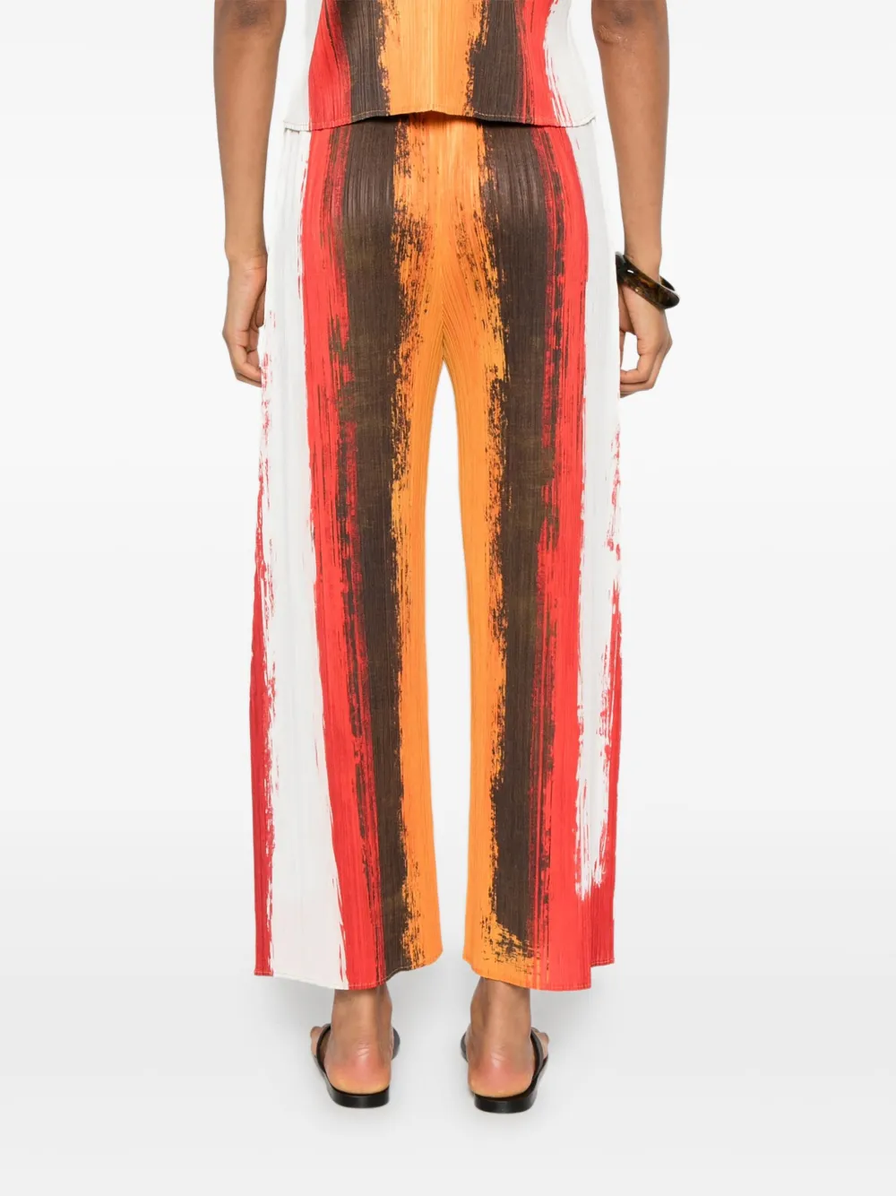 Pleats Please Issey Miyake Gestreepte plooibroek Rood