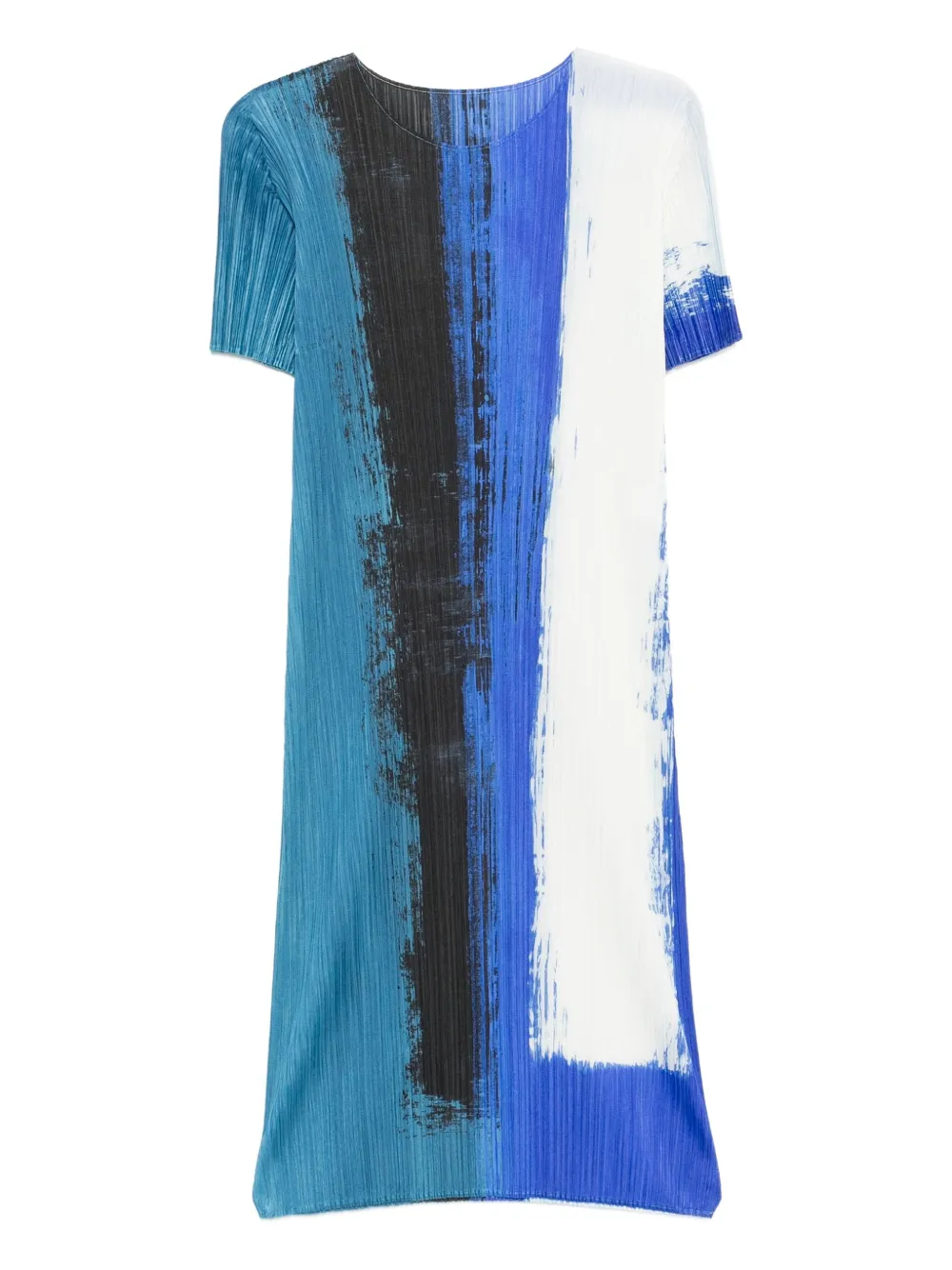 Issey Miyake Jump Pleated Paint-effect Midi Dress In Blue