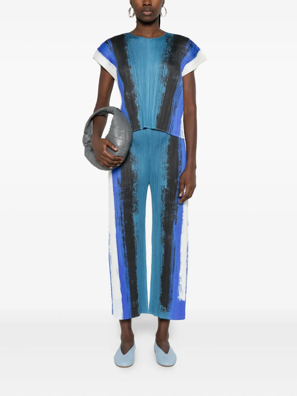 Pleats Please Issey Miyake pleated paint-stroke trousers - Blauw