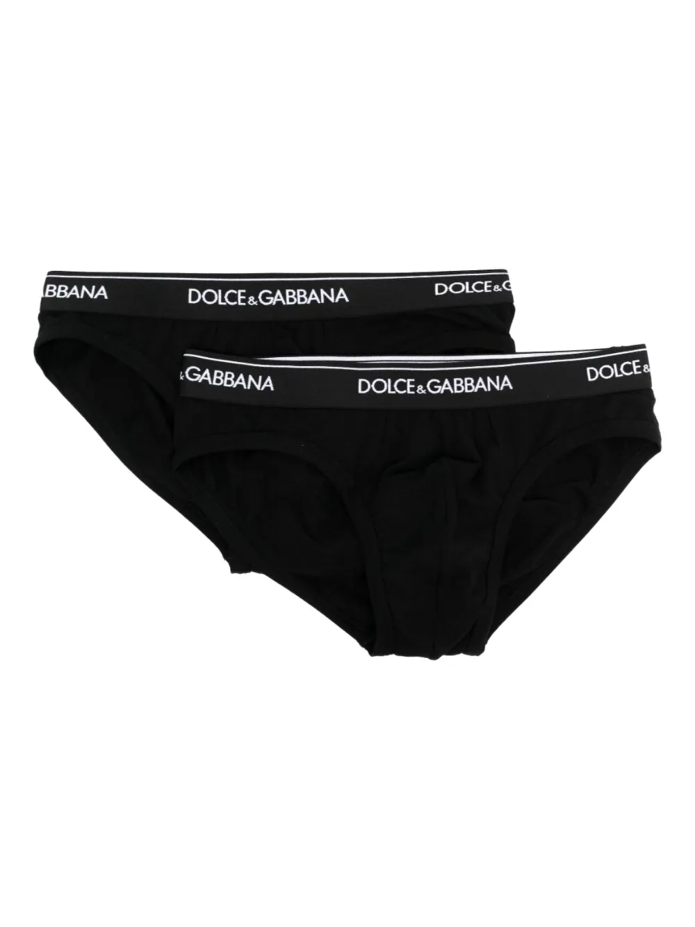 Dolce & Gabbana Set Of Two Cotton Briefs With Logoed Elastic Band In Black