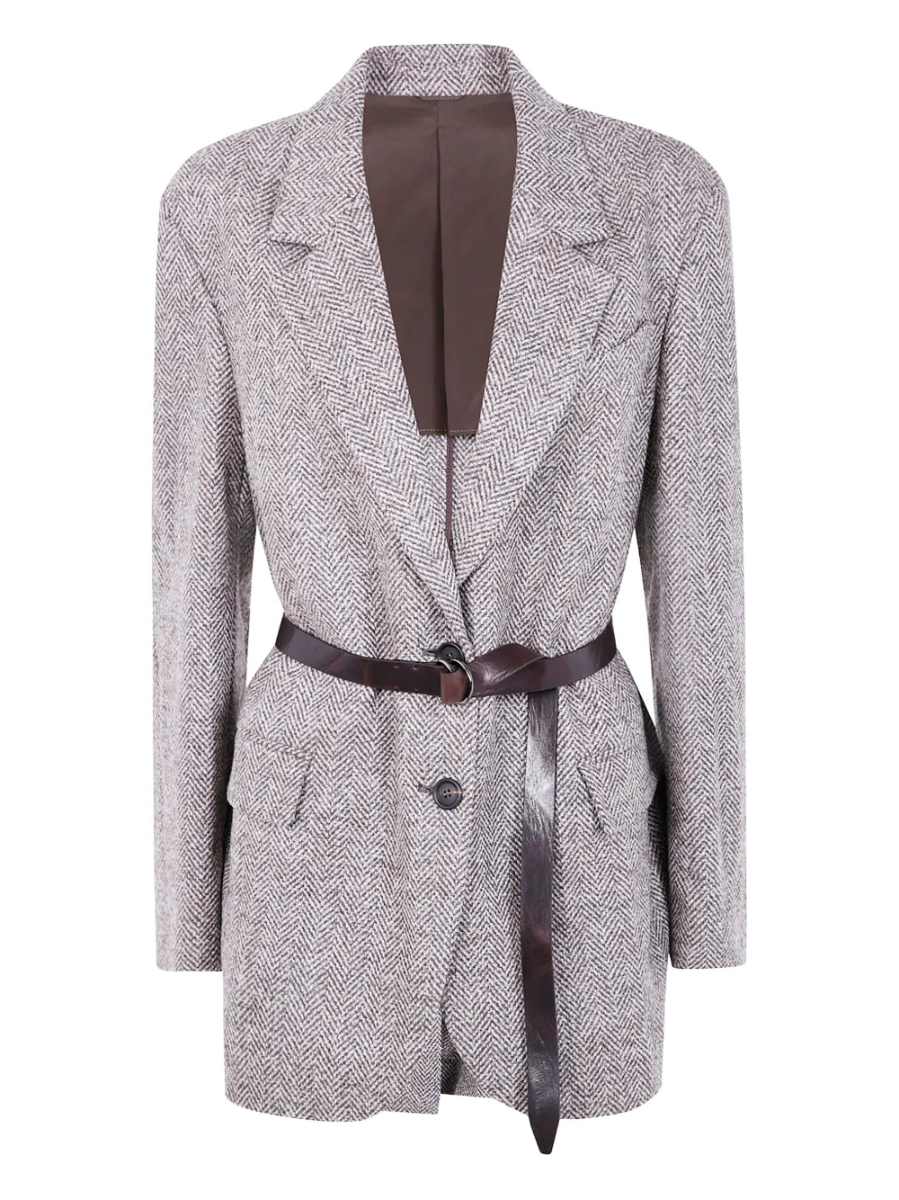 Brunello Cucinelli Jack met visgraatpatroon en ceintuur Beige