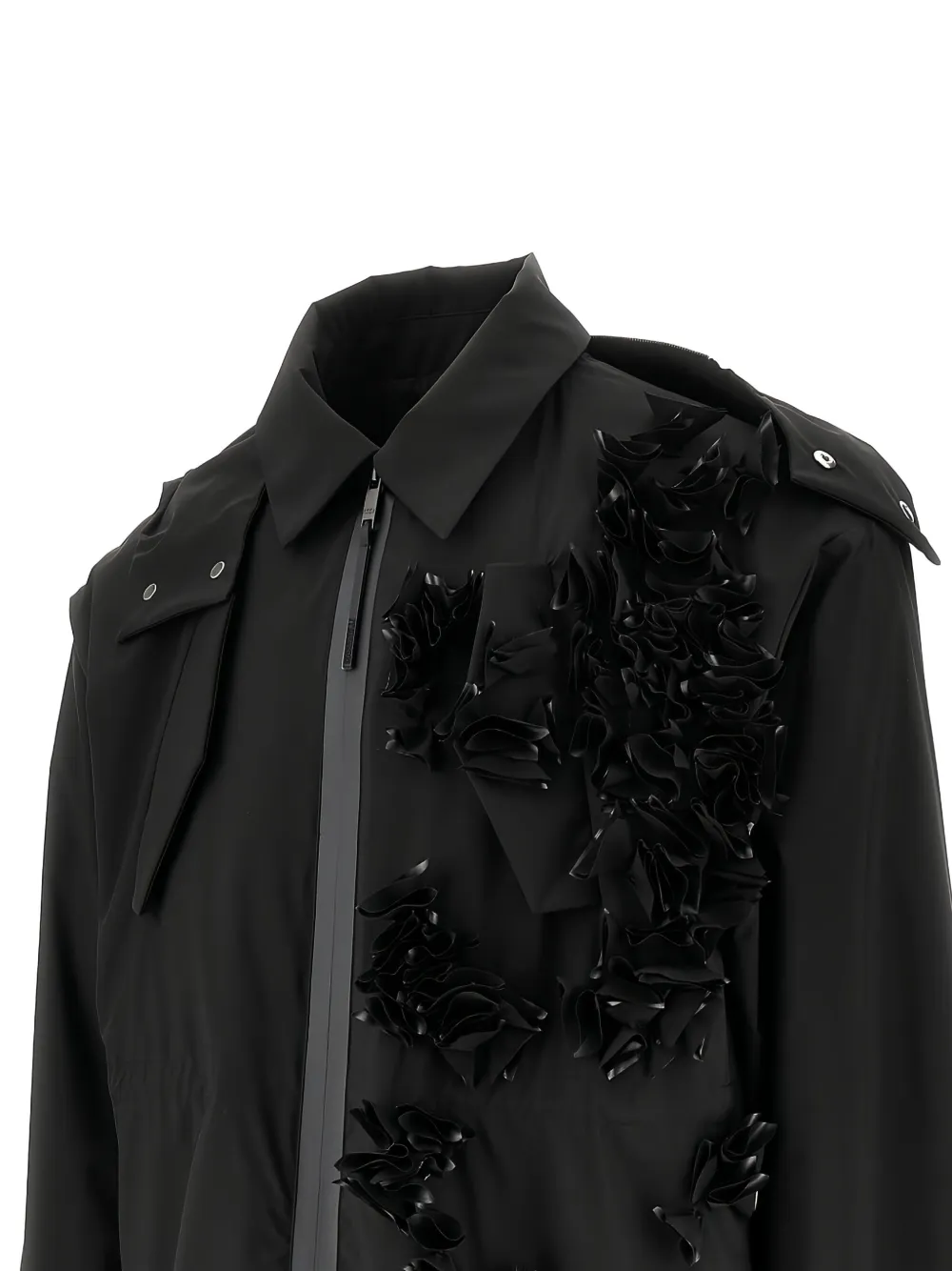 Coccinelle Vitto Floral-embellished Parka Coat In Black