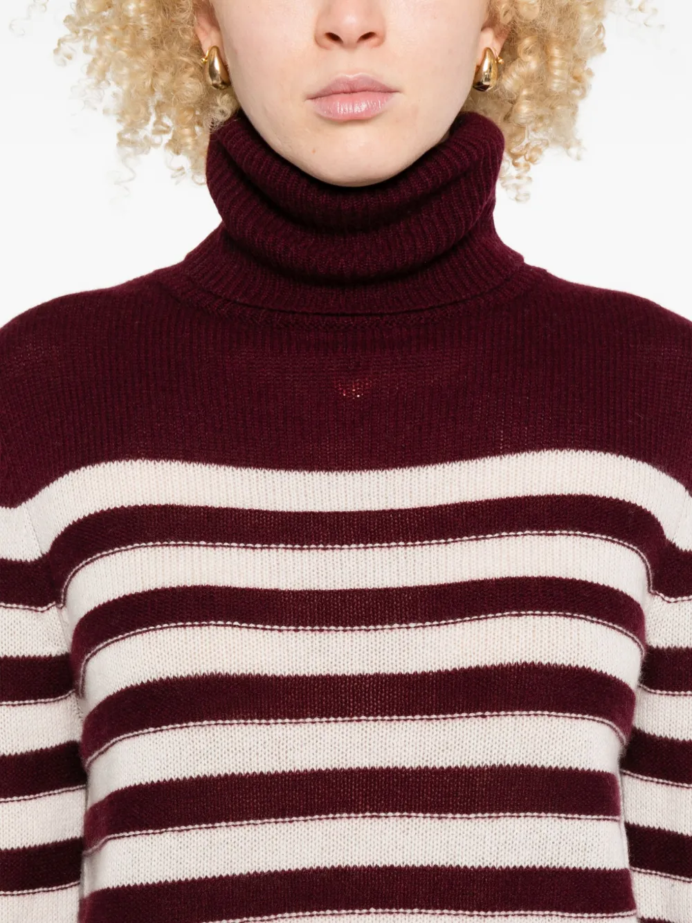Allude Turtleneck Striped Sweater In Burgundy