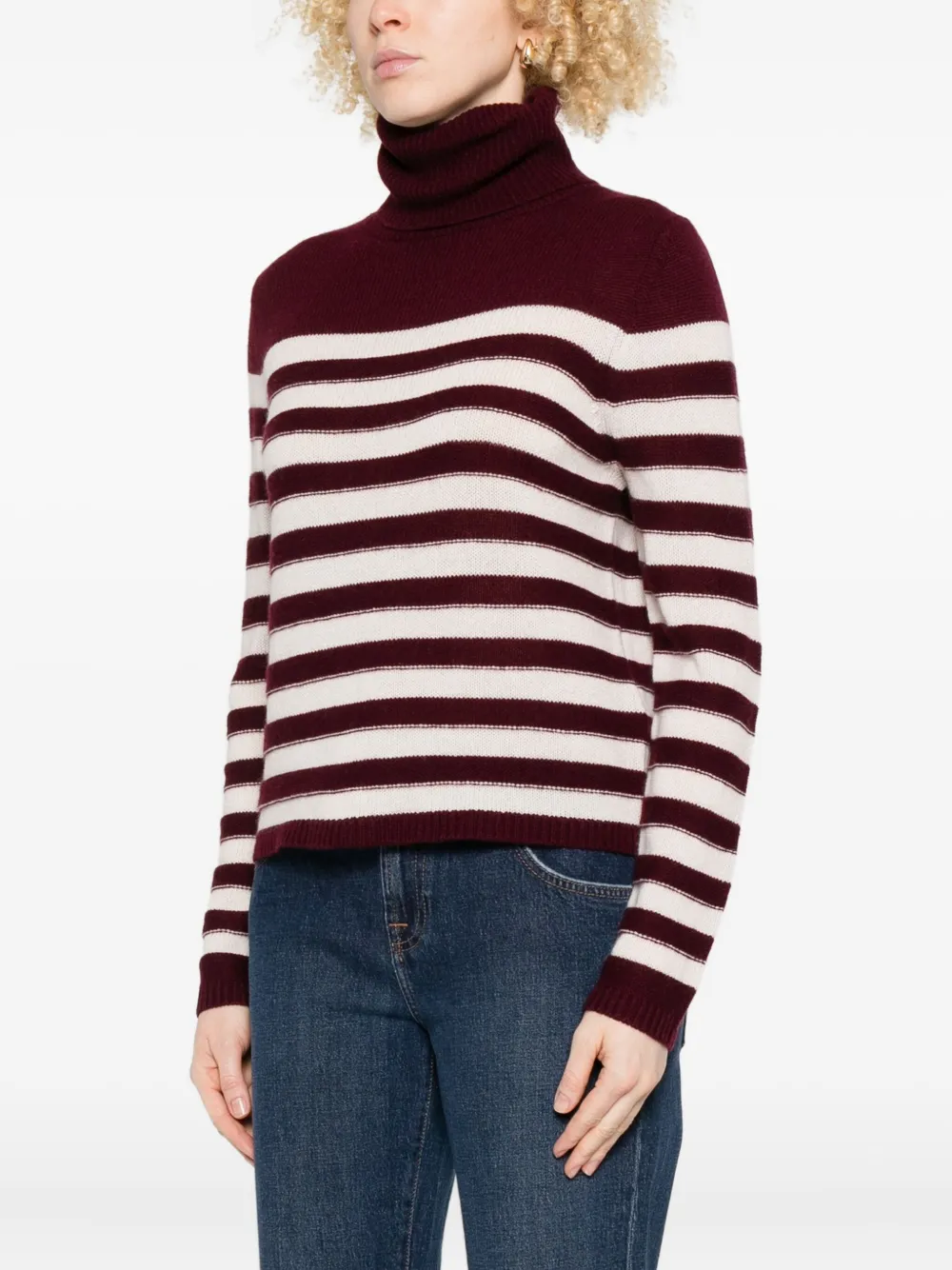 Allude Turtleneck Striped Sweater In Burgundy