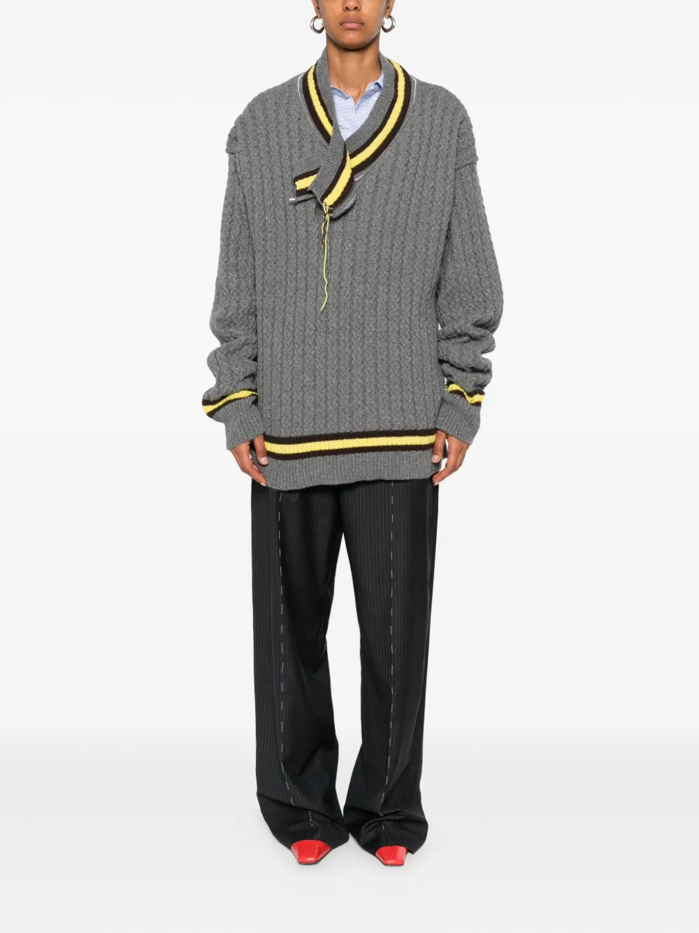  Sonia Carrasco Cable-knit Striped Sweater - Grey 