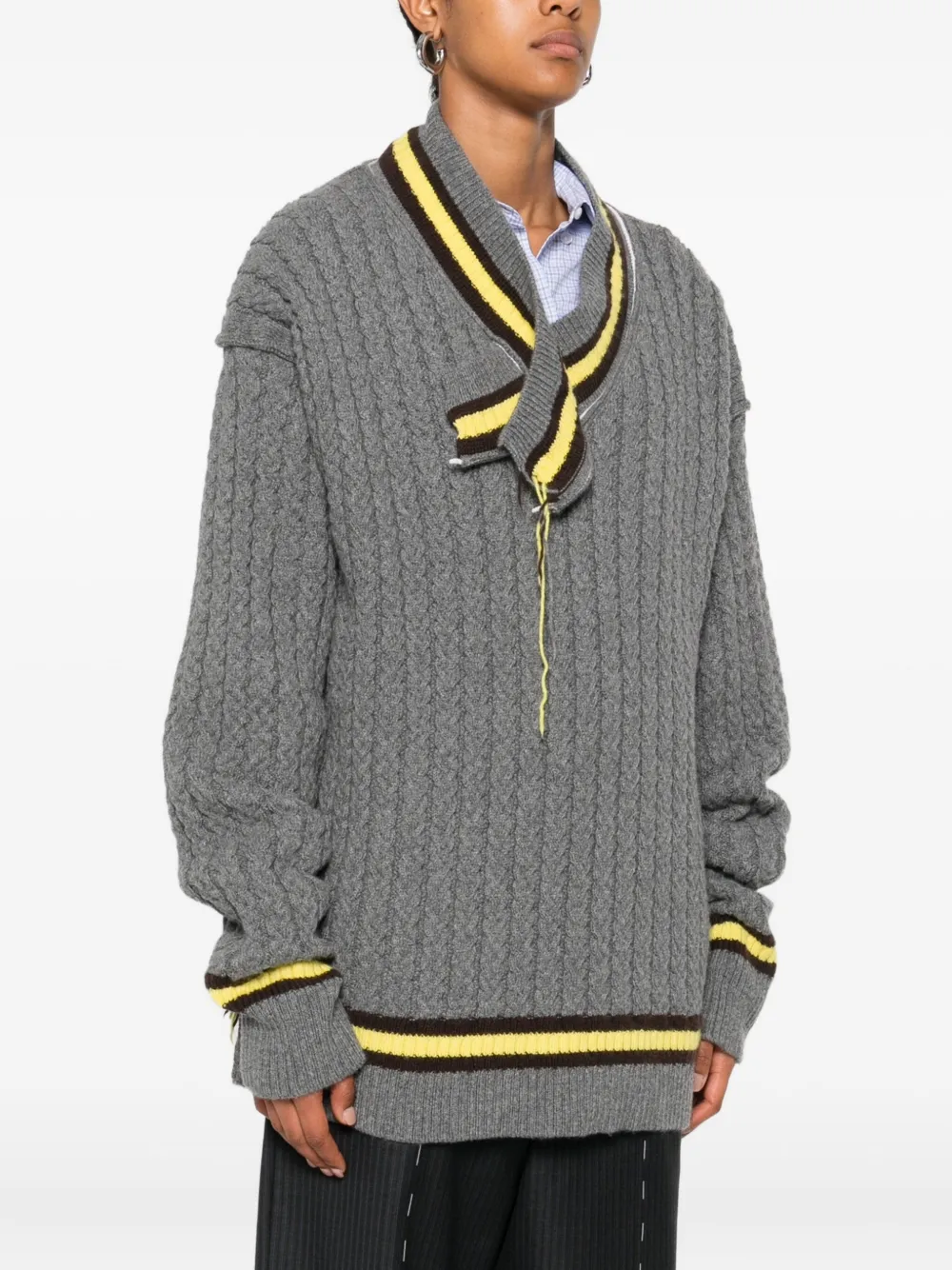  Sonia Carrasco Cable-knit Striped Sweater - Grey 