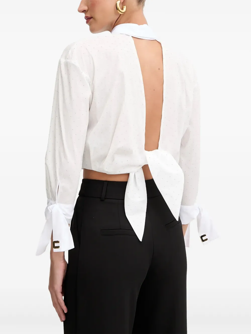 Elisabetta Franchi Verfraaide blouse met gestrikte manchetten Wit