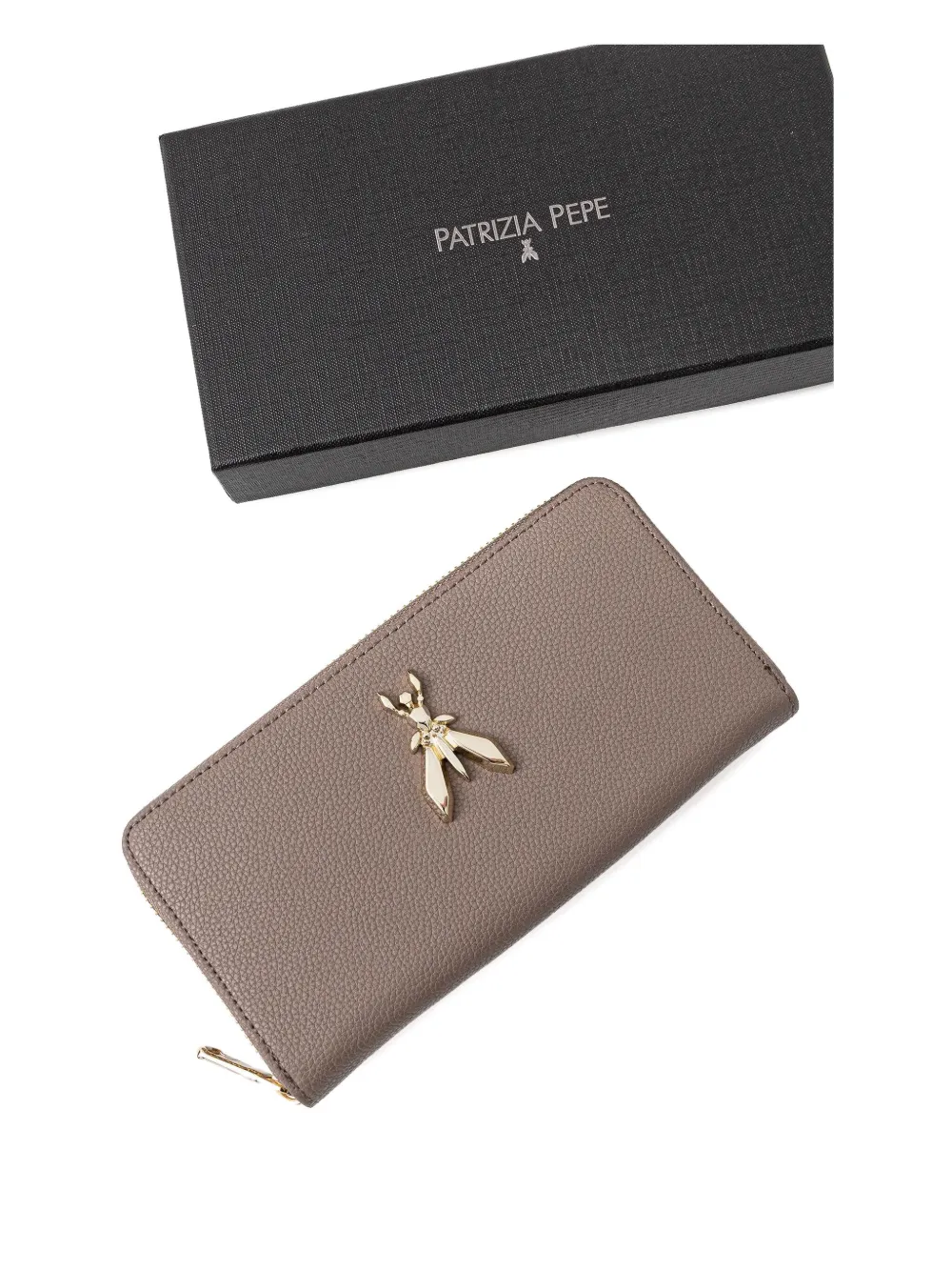 Patrizia Pepe Portemonnee met rits en Fly-plakkaat Beige