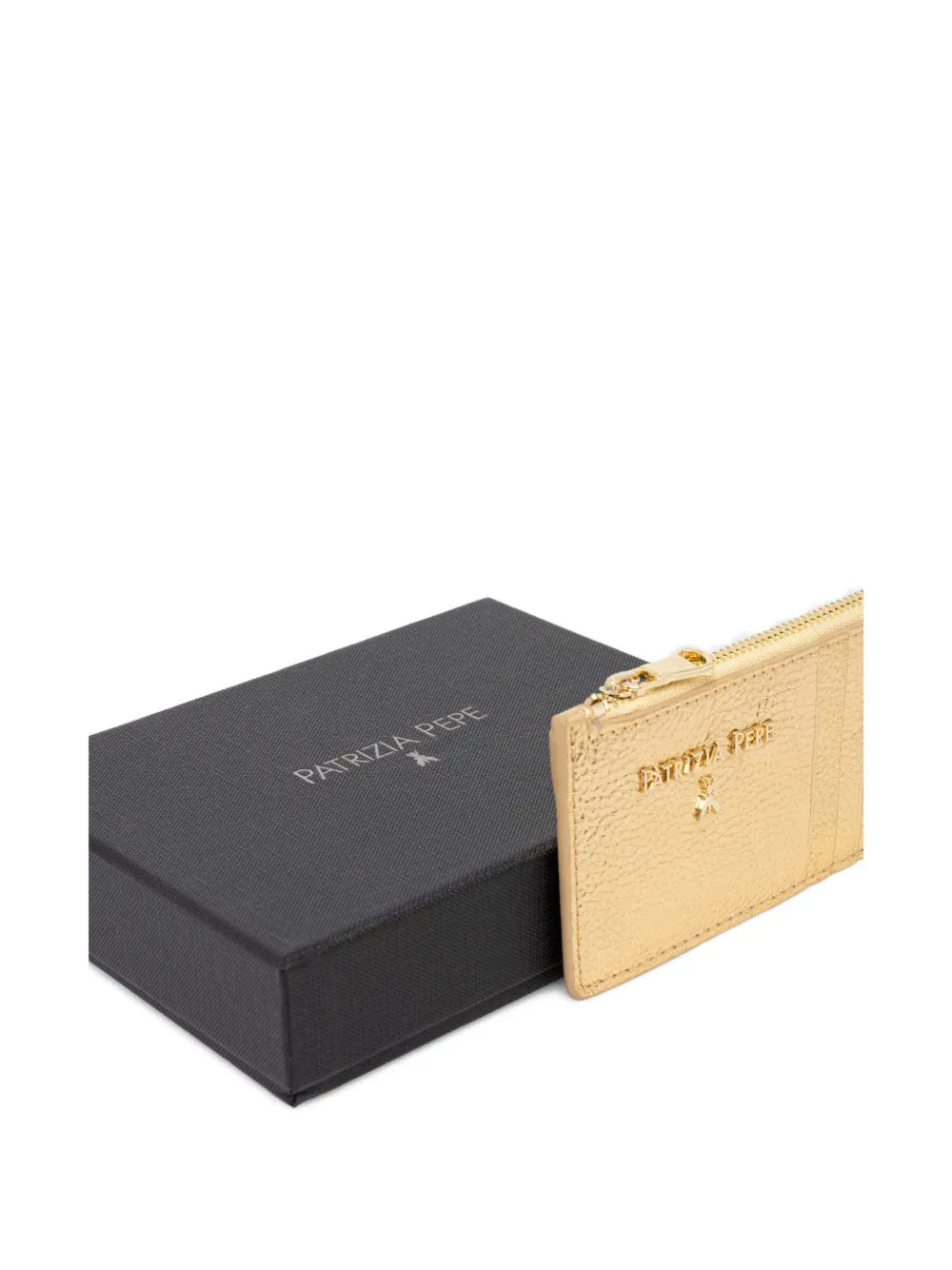 Patrizia Pepe Logo Zip Card Holder In Gold