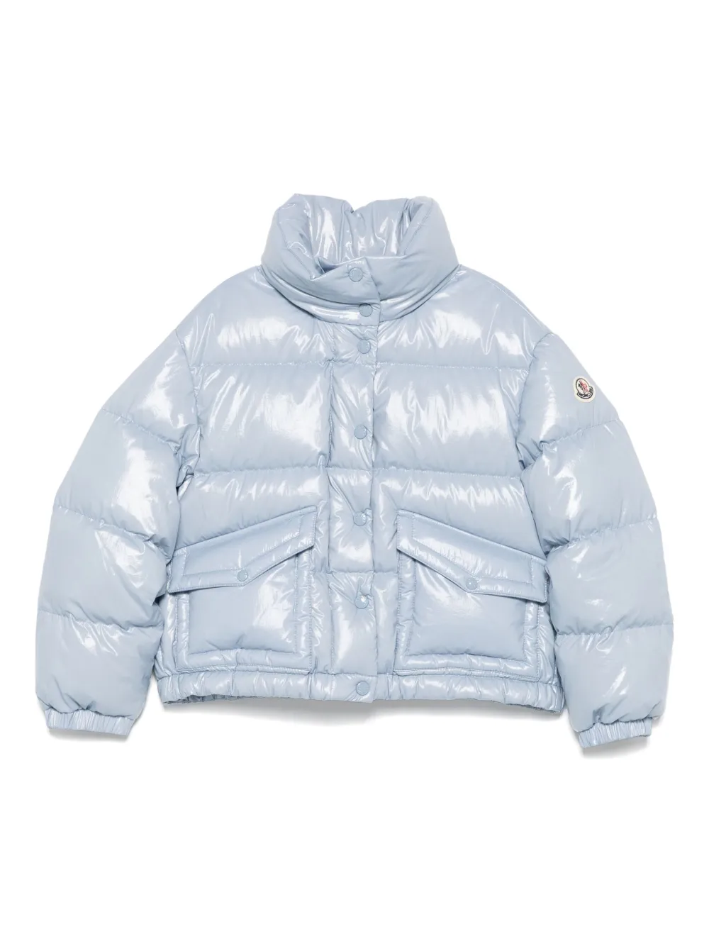Moncler Enfant quilted shiny jacket Blauw
