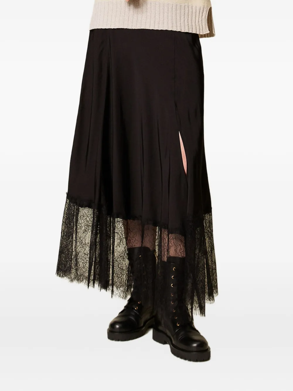 TWINSET falda larga con ribete de encaje | negro | Image 1