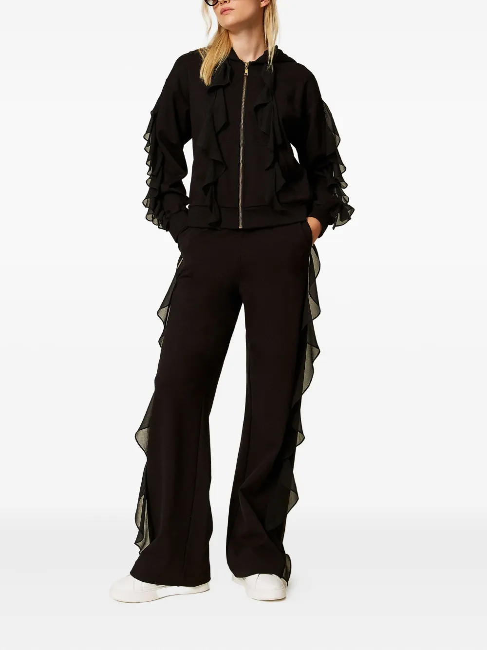 TWINSET Straight broek met ruches - Zwart