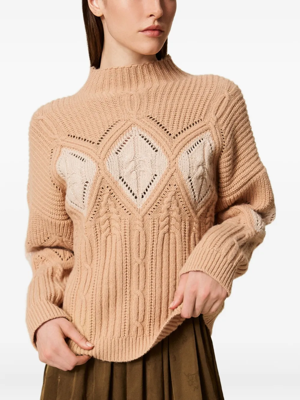 Twinset Cable-knit Intarsia Jumper In Brown