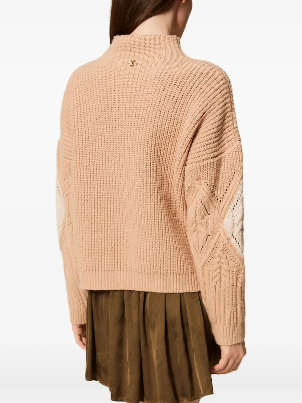 Twinset Cable-knit Intarsia Jumper In Brown