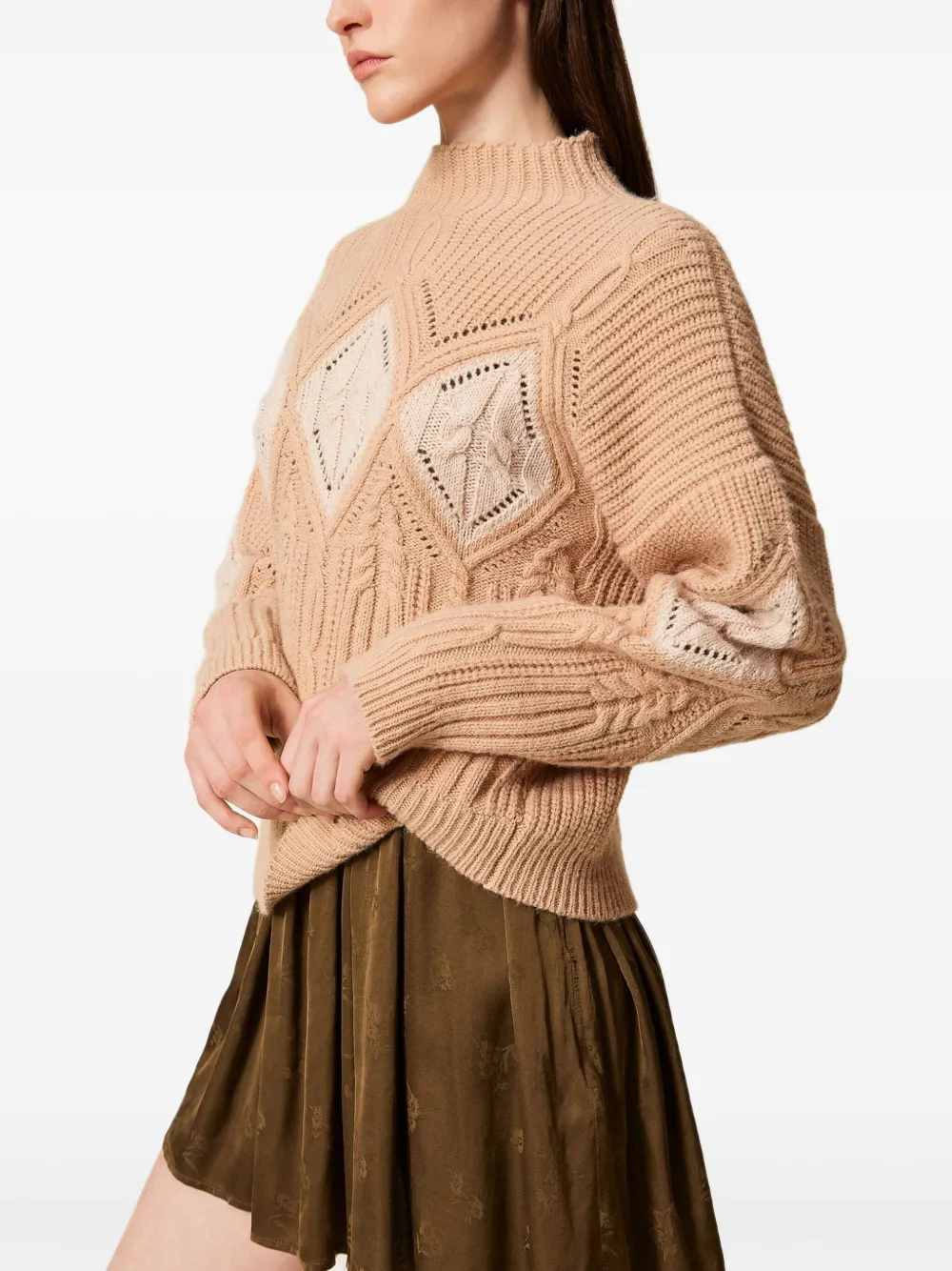 Twinset Cable-knit Intarsia Jumper In Brown
