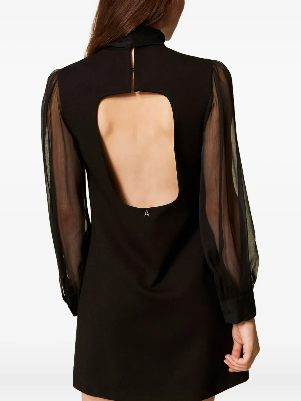 TWINSET Mini-jurk met doorzichtige mouwen en strikhals Zwart