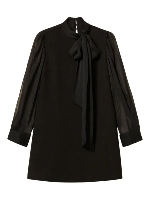 Twinset Bow-neck Sheer-sleeve Mini Dress - Black Twinset Bow-neck Sheer-sleeve Mini Dress - Black