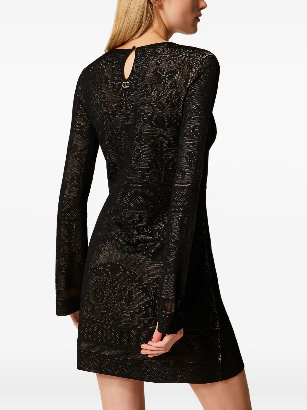 Twinset Open-work Knit Mini Dress In Black