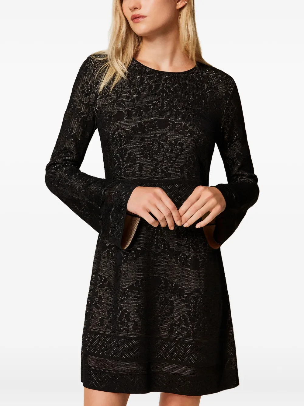 TWINSET open-work knit mini dress - Zwart