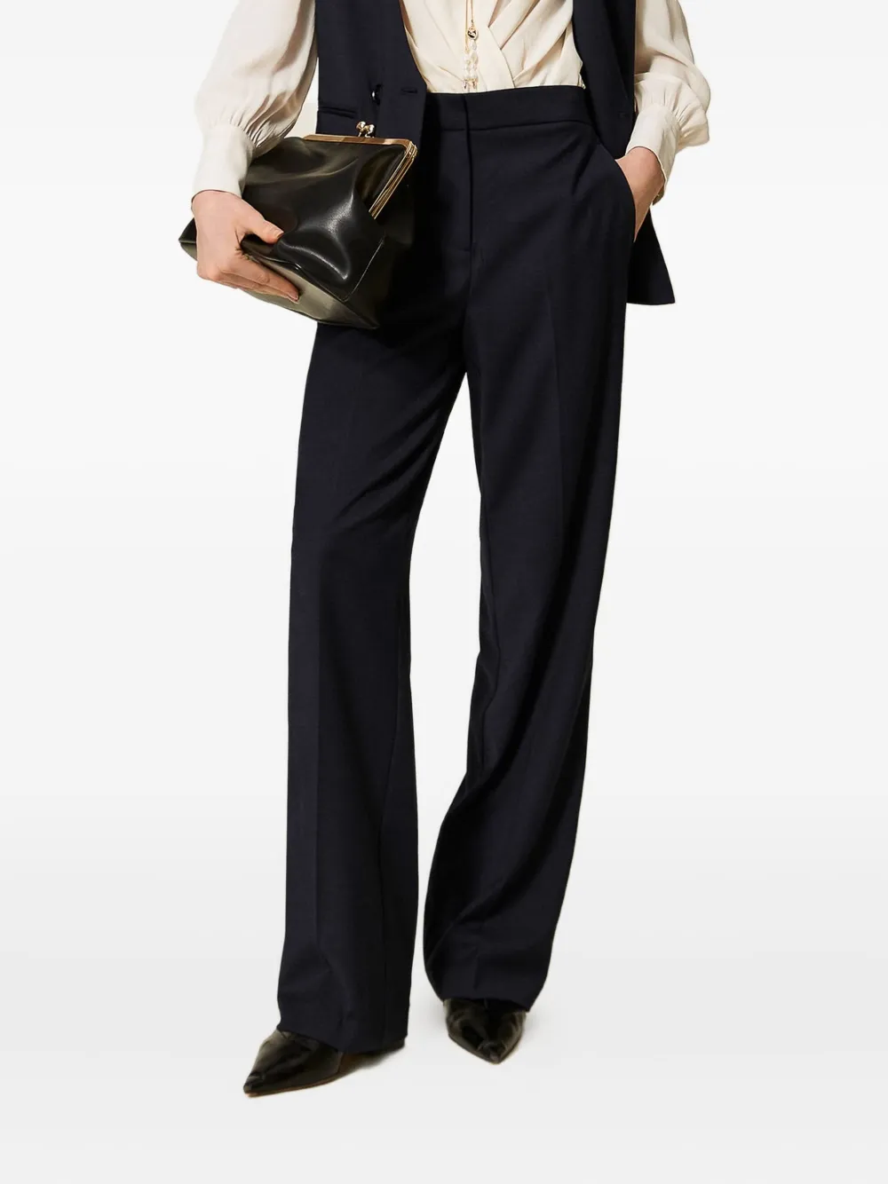 TWINSET Broek met wijde pijpen en zijzak Blauw