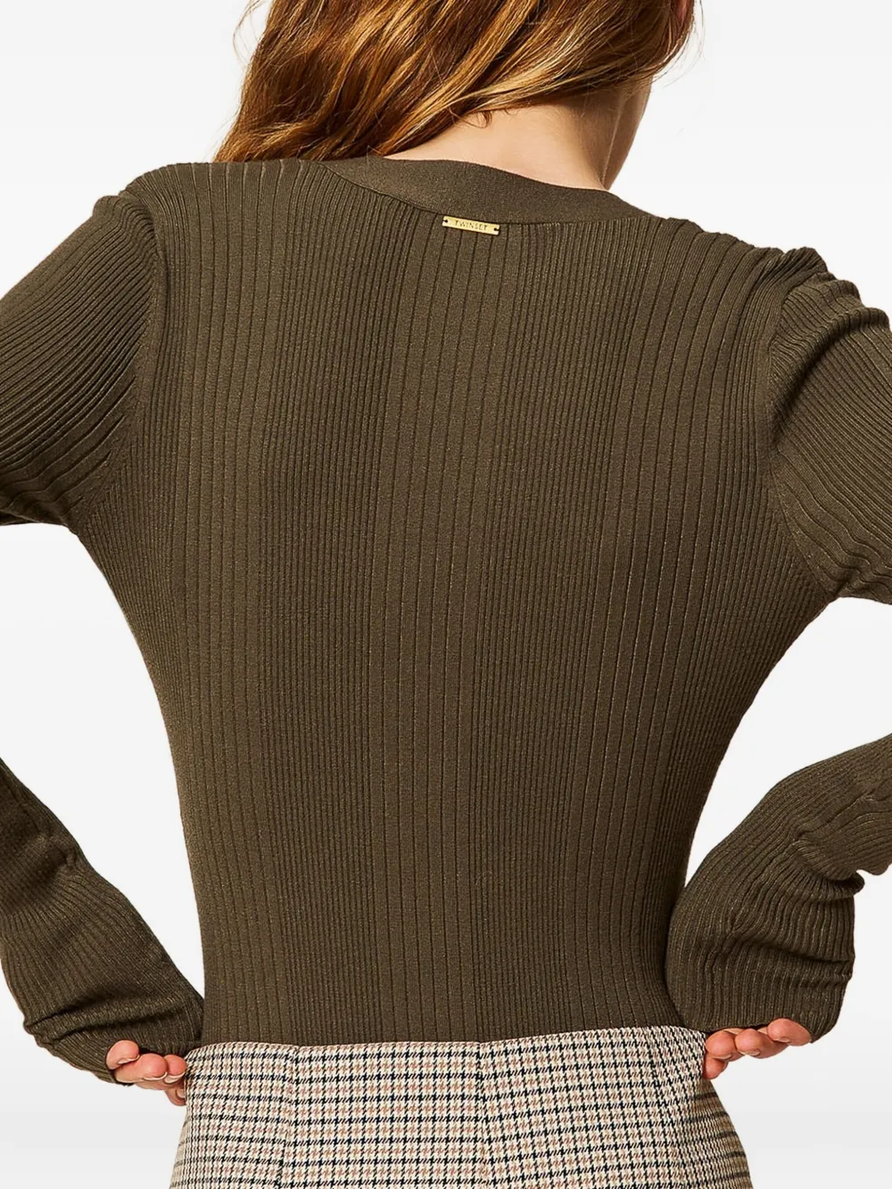 TWINSET Ribgebreid vest met knoop Groen