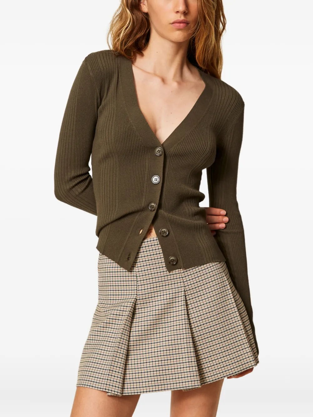 TWINSET Ribgebreid vest met knoop Groen