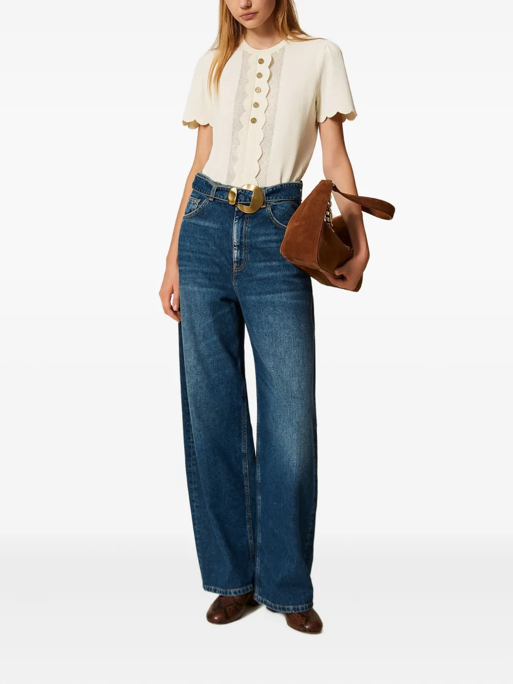 Twinset Oval T-shaped Buttoned Clam-shaped Sweater In Neutral