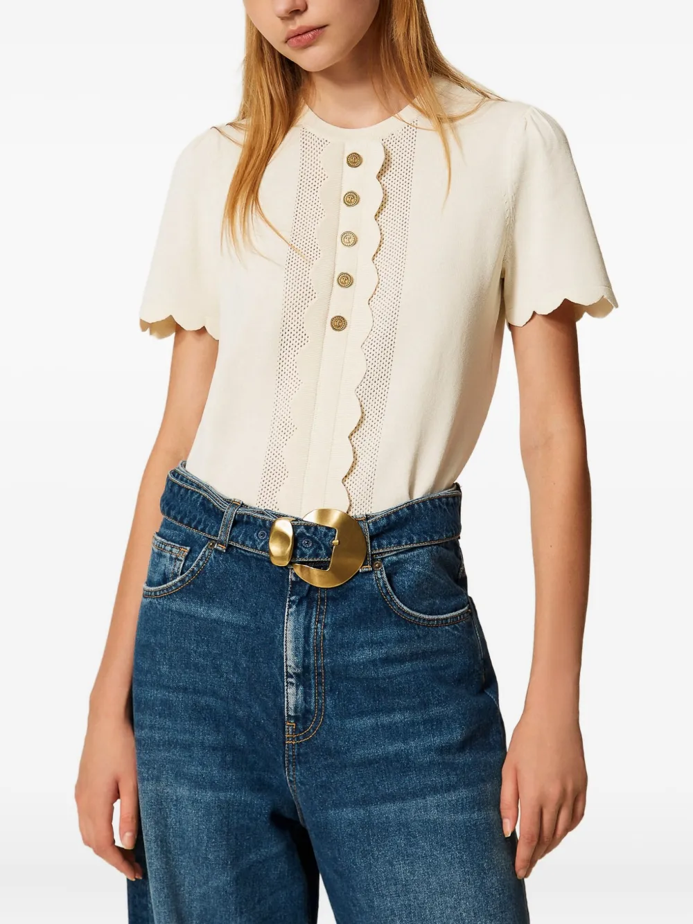 Twinset Oval T-shaped Buttoned Clam-shaped Sweater In Neutral