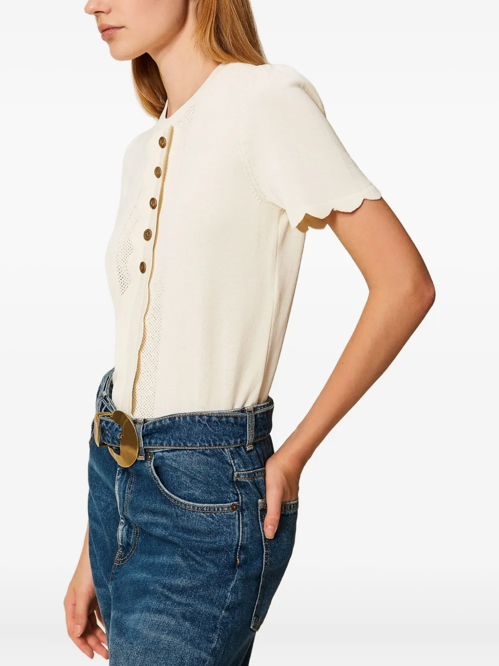 Twinset Oval T-shaped Buttoned Clam-shaped Sweater In Neutral
