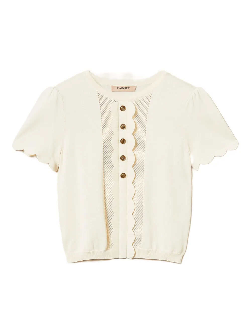 Twinset Oval T-shaped Buttoned Clam-shaped Sweater In Neutral