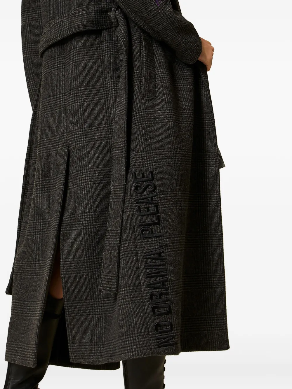 TWINSET Geruite jas met ceintuur Zwart