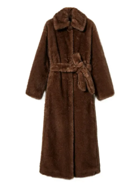 TWINSET belted faux-fur coat