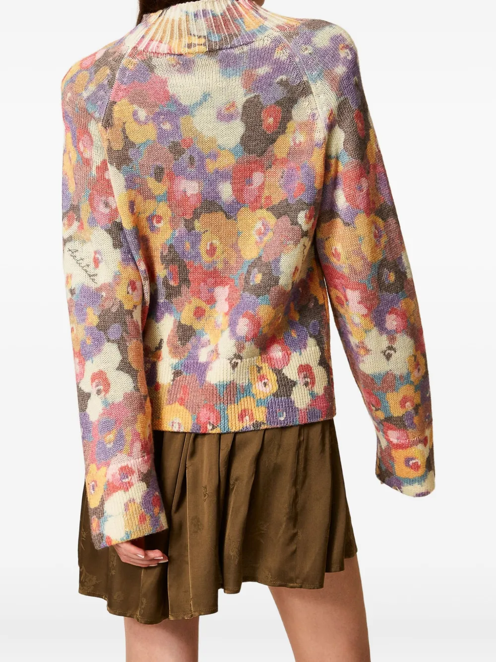 Twinset Multicolored Floral Patterned Sweater With Ribbed Crew Neckline In Multi