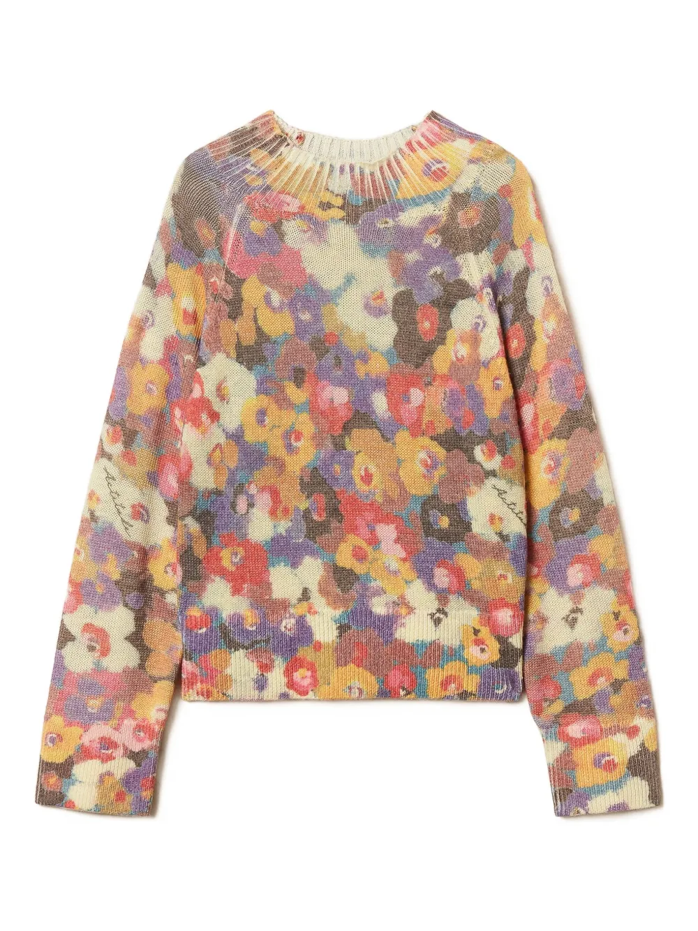 Twinset Multicolored Floral Patterned Sweater With Ribbed Crew Neckline In Multi